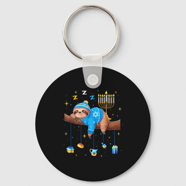 Funny Hanukkah Sloth Jewish Chanukah Sleeng Hanukk Key Ring (Front)