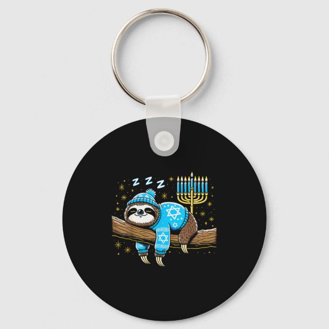 Funny Hanukkah Sloth Jewish Chanukah Sleeng Hanukk Key Ring (Front)