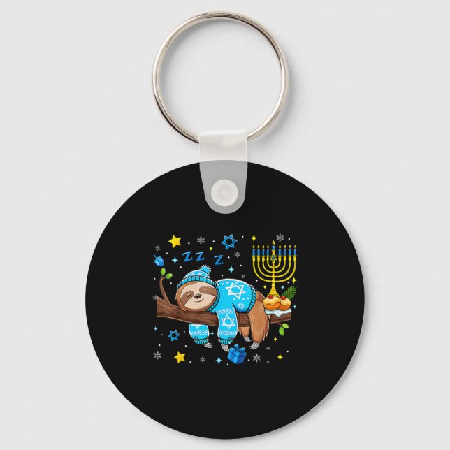 Funny Hanukkah Sloth Jewish Chanukah Sleeng Hanukk Key Ring (Front)