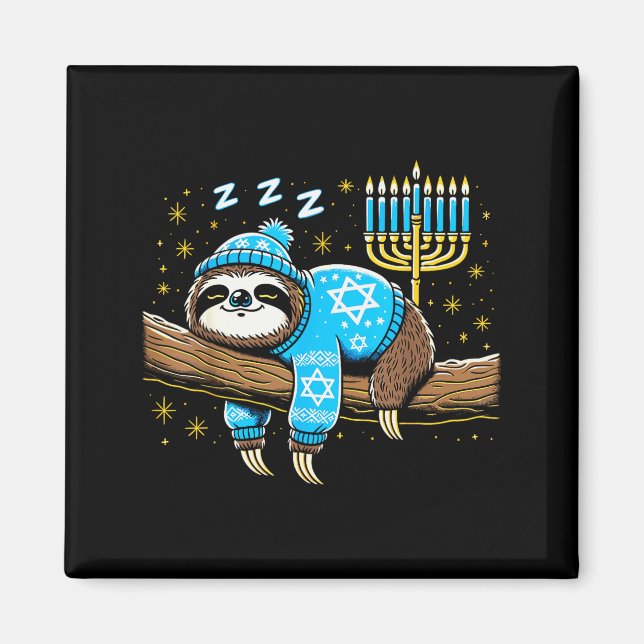 Funny Hanukkah Sloth Jewish Chanukah Sleeng Hanukk Magnet (Front)