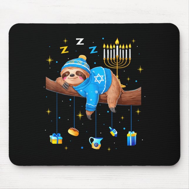 Funny Hanukkah Sloth Jewish Chanukah Sleeng Hanukk Mouse Mat (Front)