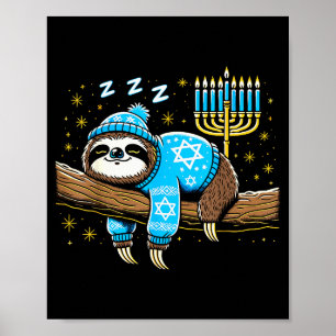 Funny Hanukkah Sloth Jewish Chanukah Sleeng Hanukk Poster