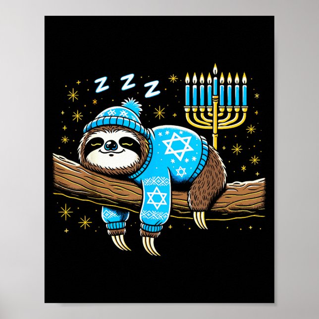 Funny Hanukkah Sloth Jewish Chanukah Sleeng Hanukk Poster (Front)