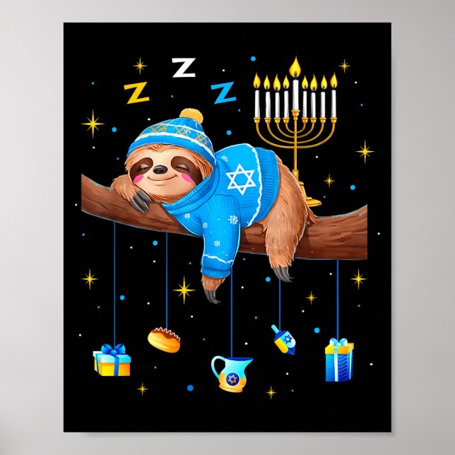 Funny Hanukkah Sloth Jewish Chanukah Sleeng Hanukk Poster (Front)