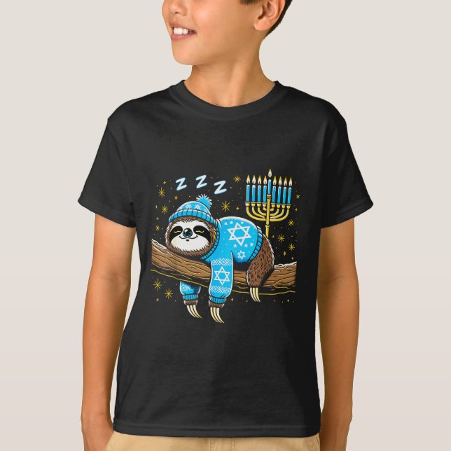 Funny Hanukkah Sloth Jewish Chanukah Sleeng Hanukk T-Shirt (Front)