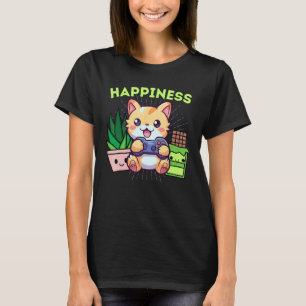 Funny Happiness Gamer Cat Plants & Chocolate Gamin T-Shirt