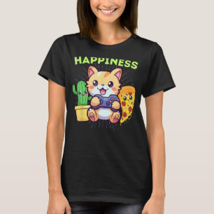 Funny Happiness Gamer Cat Plants Pizza & T-Shirt