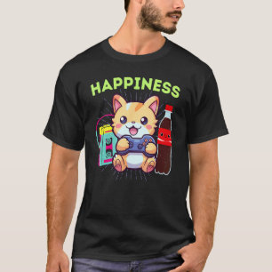 Funny Happiness Gamer Cat Soda Pop & The 80s T-Shirt
