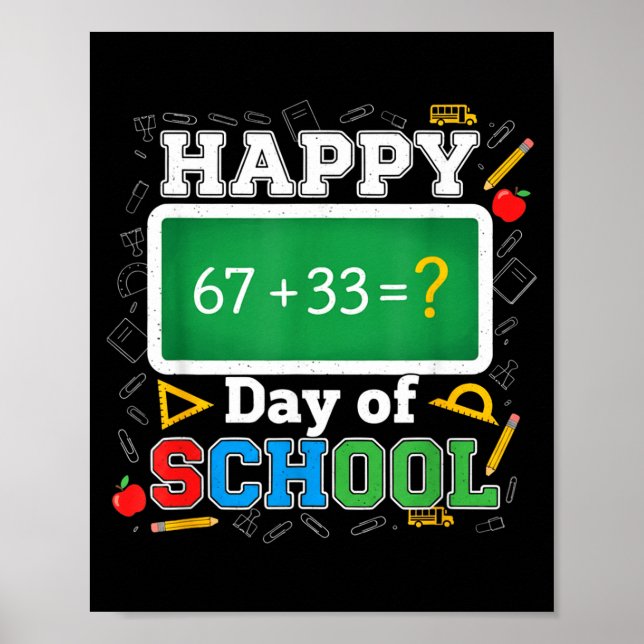 Funny Happy 100 Days Of School Math Teacher Six Se Poster (Front)