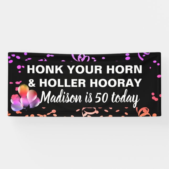 Funny Happy 50th Birthday Honk Your Horn Name Banner (Horizontal)