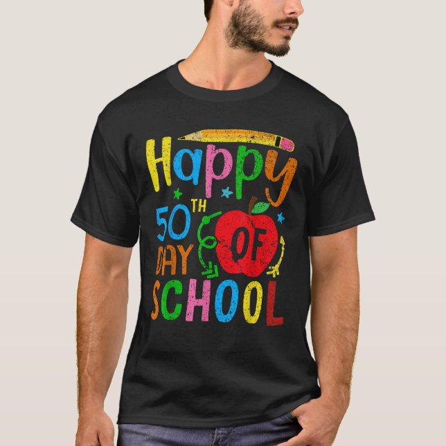 Funny Happy 50th Day Of School T-Shirt (Front)
