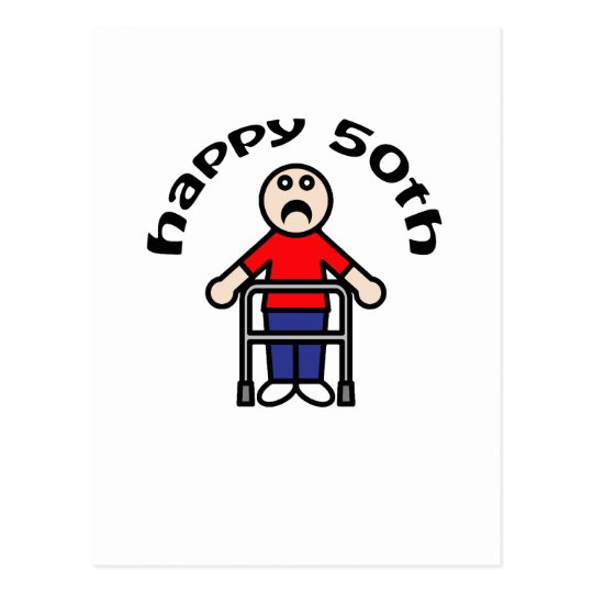 Funny, "Happy 50th" Mens Walker Postcard