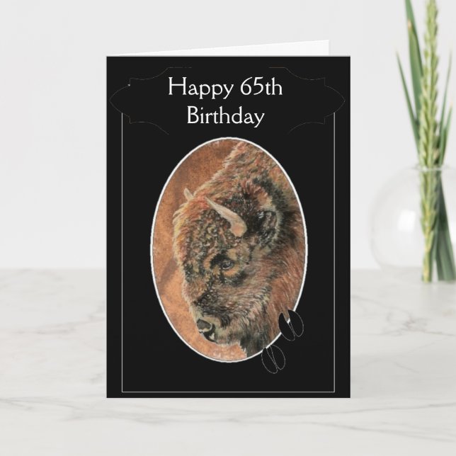 Funny Happy 65th Birthday  Bison, Buffalo Animals Card (Front)