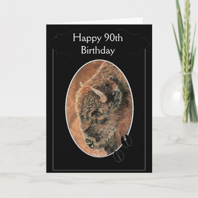 Funny Happy 90th Birthday  Bison, Buffalo Animals Card (Front)