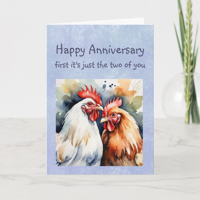 Funny Happy Anniversary Wishes Cute Chickens Card (Front)