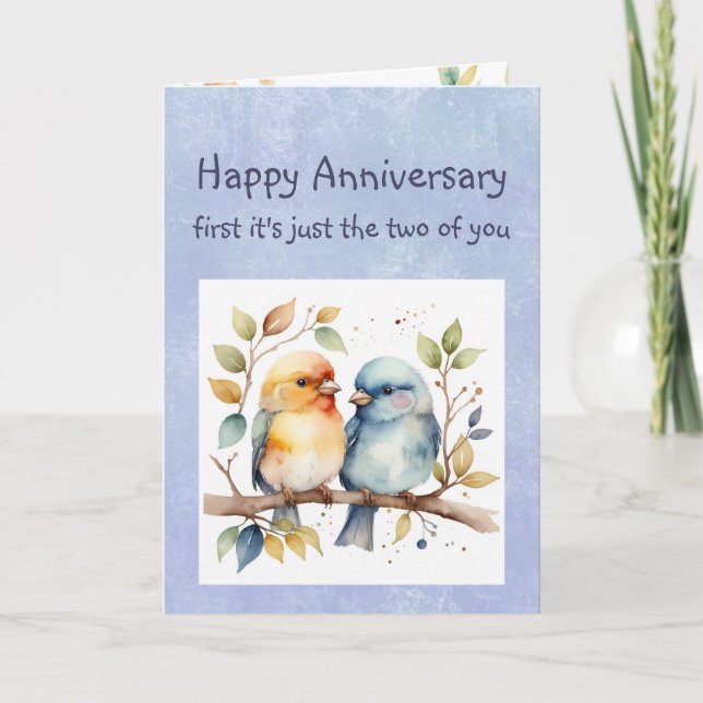 Funny Happy Anniversary Wishes Cute Little Birds Card (Front)