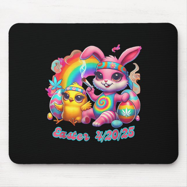 Funny Happy April 20 2025 Easter Bunny Chick Cute  Mouse Mat (Front)
