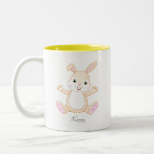 Funny Happy Baby Easter Bunny & Heart Two-Tone Co Two-Tone Coffee Mug
