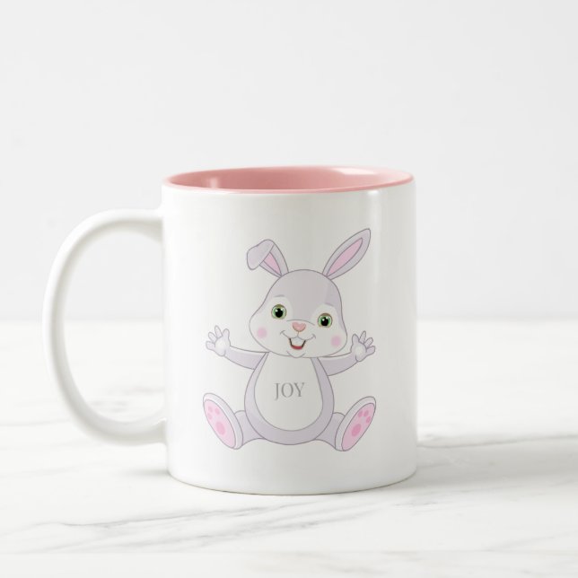Funny Happy Baby Easter Bunny & Heart  Two-Tone Coffee Mug (Left)