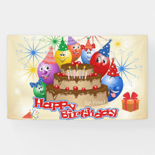 Funny Happy Birthday Balloons and Chocolate Cake  Banner