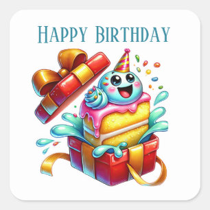 Funny Happy Birthday cake add text Square Sticker