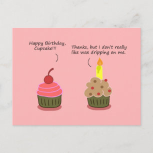 Funny Happy Birthday Card: Cupcake Candle Woes Postcard