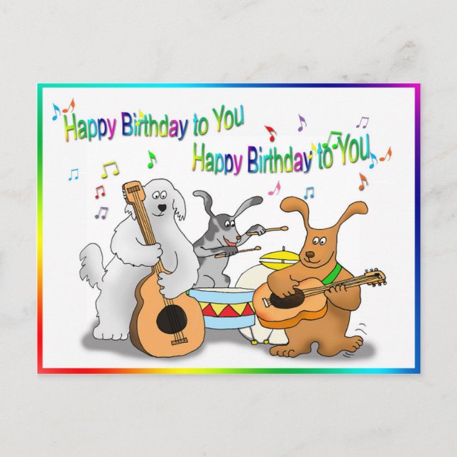 Funny Happy Birthday card with dogs playing (Front)