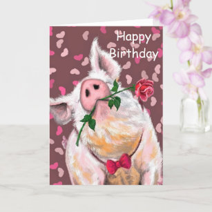 Funny Happy Birthday Card with Gentleman Pig