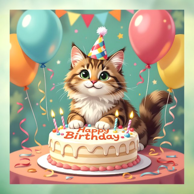 Funny happy birthday cat window cling (Sheet 3)