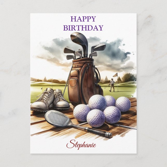 Funny Happy Birthday Golfing Ball Lovers Postcard (Front)