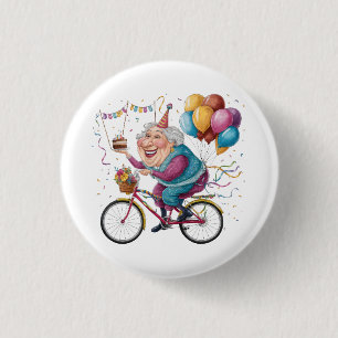 Funny Happy Birthday Grandma Gift Cycling Granny 3 Cm Round Badge