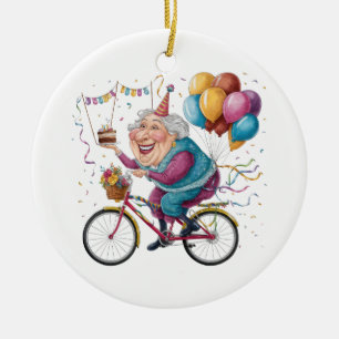 Funny Happy Birthday Grandma Gift Cycling Granny Ceramic Tree Decoration