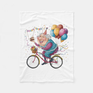 Funny Happy Birthday Grandma Gift Cycling Granny Fleece Blanket