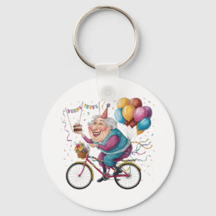 Funny Happy Birthday Grandma Gift Cycling Granny Key Ring