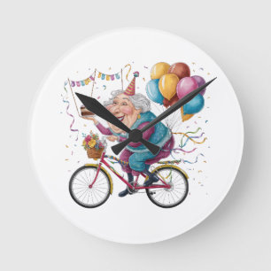 Funny Happy Birthday Grandma Gift Cycling Granny Round Clock