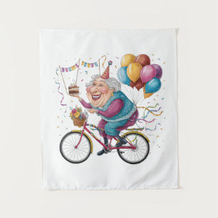 Funny Happy Birthday Grandma Gift Cycling Granny Tapestry