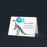Funny Happy Birthday | Old Age Card<br><div class="desc">Funny modern birthday card,  featuring a skeleton dinosaur carrying some blue balloons with the caption "WELL DONE - for being born many years ago!". Inside the message reads Happy Birthday. All text can be personalised.</div>
