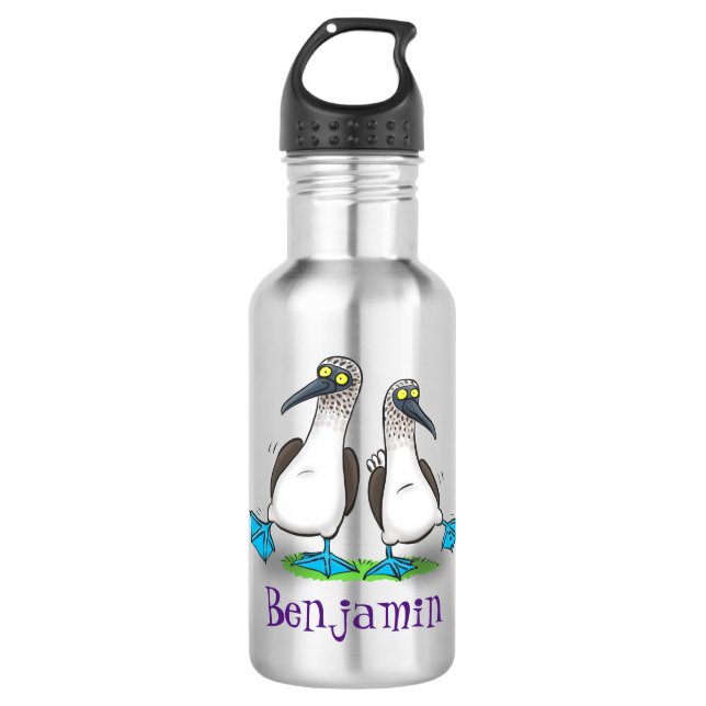 Funny, happy blue footed boobies dancing cartoon 532 ml water bottle (Front)