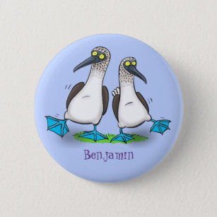 Funny, happy blue footed boobies dancing cartoon 6 cm round badge