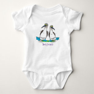 Funny, happy blue footed boobies dancing cartoon baby bodysuit