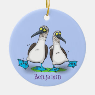 Funny, happy blue footed boobies dancing cartoon ceramic tree decoration