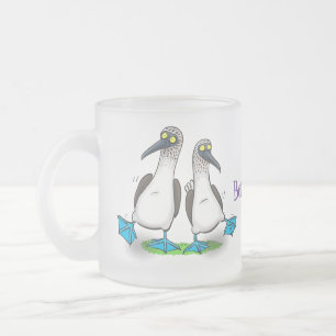 Funny, happy blue footed boobies dancing cartoon frosted glass coffee mug