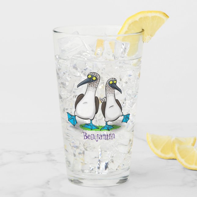 Funny, happy blue footed boobies dancing cartoon glass (Back Ice)