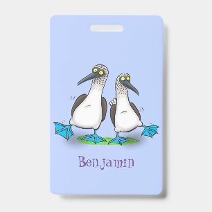 Funny, happy blue footed boobies dancing cartoon ID badge