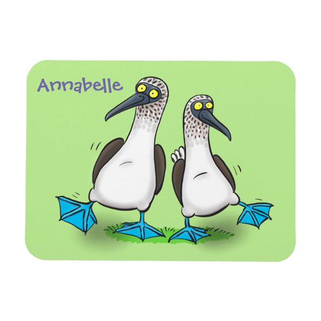Funny, happy blue footed boobies dancing cartoon magnet (Horizontal)