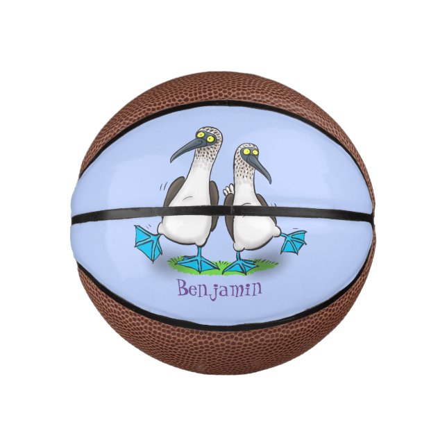 Funny, happy blue footed boobies dancing cartoon mini basketball (Front)