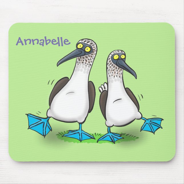 Funny, happy blue footed boobies dancing cartoon mouse mat (Front)