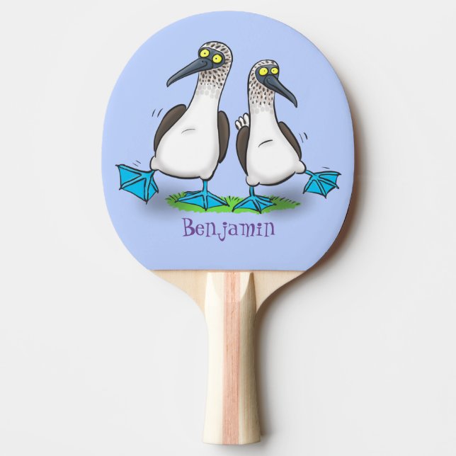 Funny, happy blue footed boobies dancing cartoon  ping pong paddle (Front)