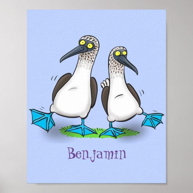 Funny, happy blue footed boobies dancing cartoon poster (Front)