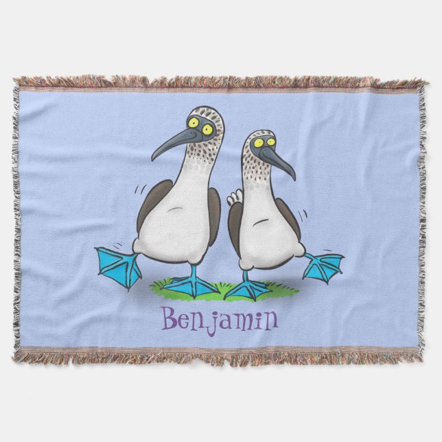 Funny, happy blue footed boobies dancing cartoon  throw blanket (Front)
